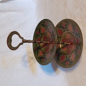 2 tier stand brass etched and enamel solid brass made in India